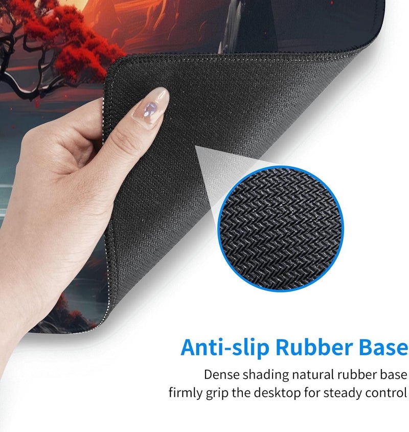 Brecoy Darkness Red Moon Desk Mat Japanese Mouse Pad, Large Japanese Desk Mat, XL Anime Gaming Keyboard Mat, Non-Slip Rubber Base, Big Extended Desk Protector for Home Office, 31.5”x11.8” - Image 4